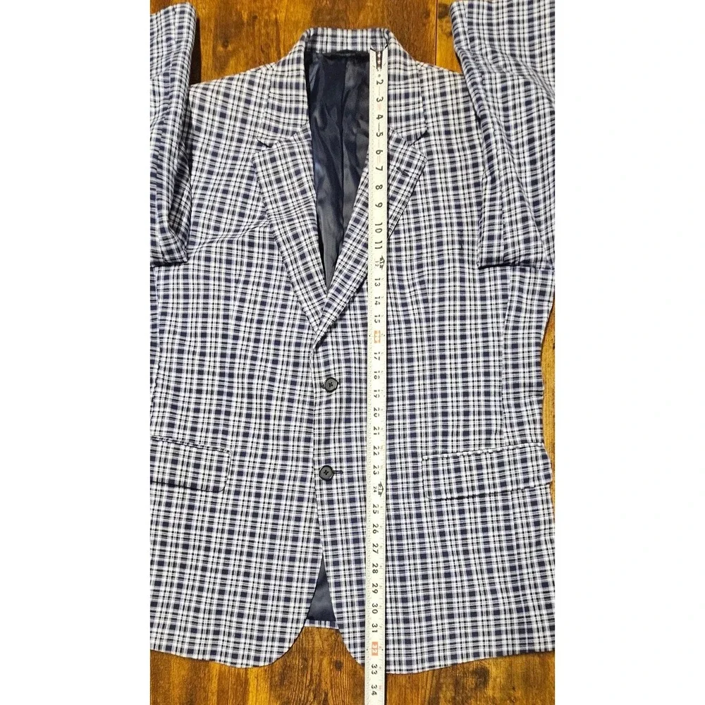 Jos. A. Bank Mens Navy White Plaid Two Button Blazer Sport Coat Jacket